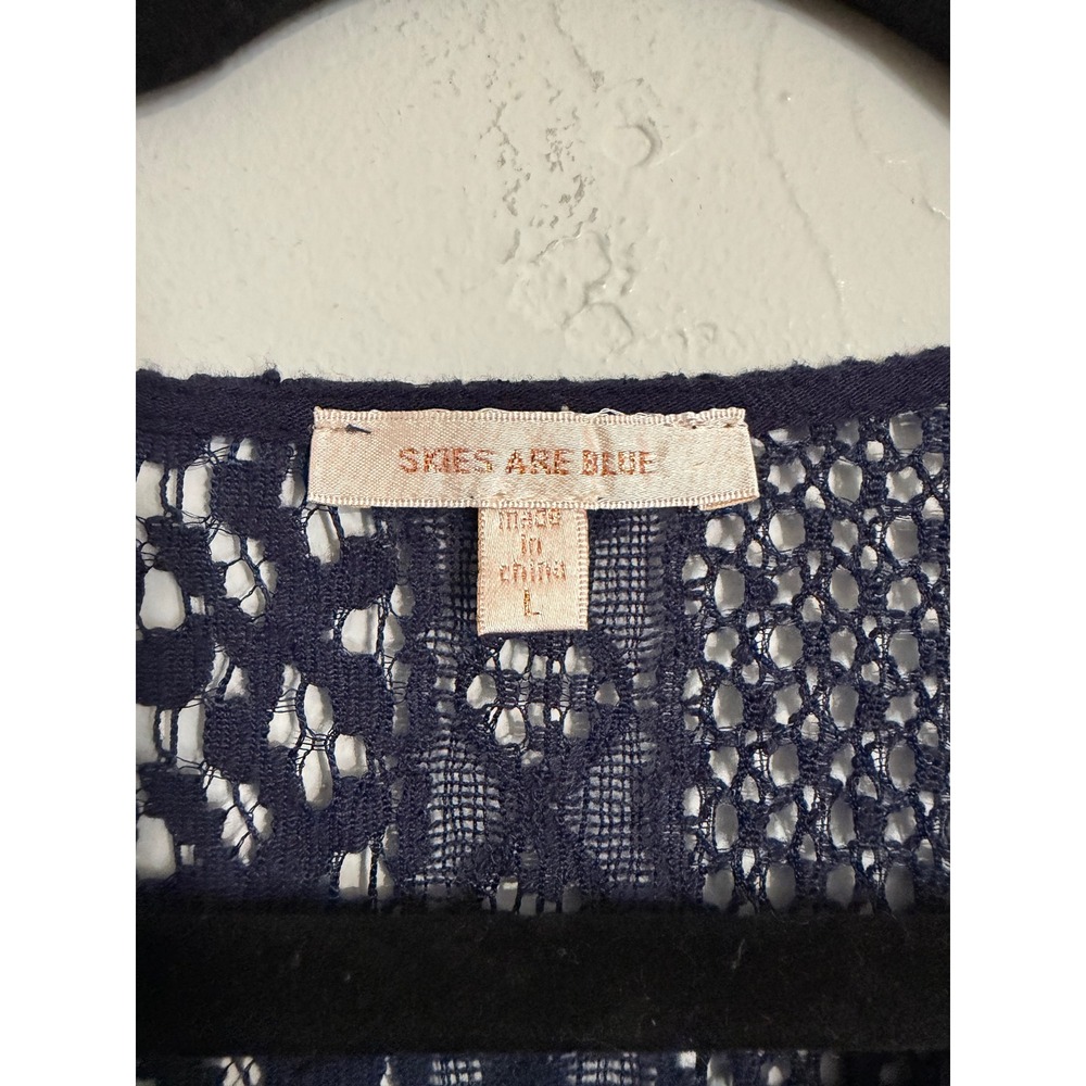 Skies Are Blue Navy Blue Embroidered‎ Lace Back Sleeveless Mini Dress Size L - Picture 2 of 7